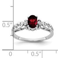 14K White Gold 6x 4mm Oval Garnet and AA Diamond Filigree Ring view 2