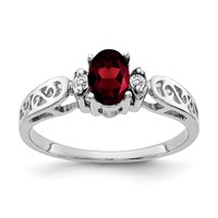 14K White Gold 6x 4mm Oval Garnet and AA Diamond Filigree Ring view 1