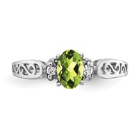 14K White Gold 6x 4mm Oval Peridot and Aaa Diamond Filigree Ring view 5