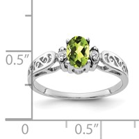 14K White Gold 6x 4mm Oval Peridot and Aaa Diamond Filigree Ring view 4