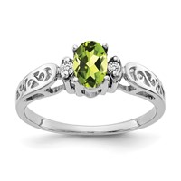 14K White Gold 6x 4mm Oval Peridot and Aaa Diamond Filigree Ring view 1