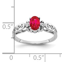 14K White Gold 6x4mm Oval Ruby and AA Diamond Ring view 2