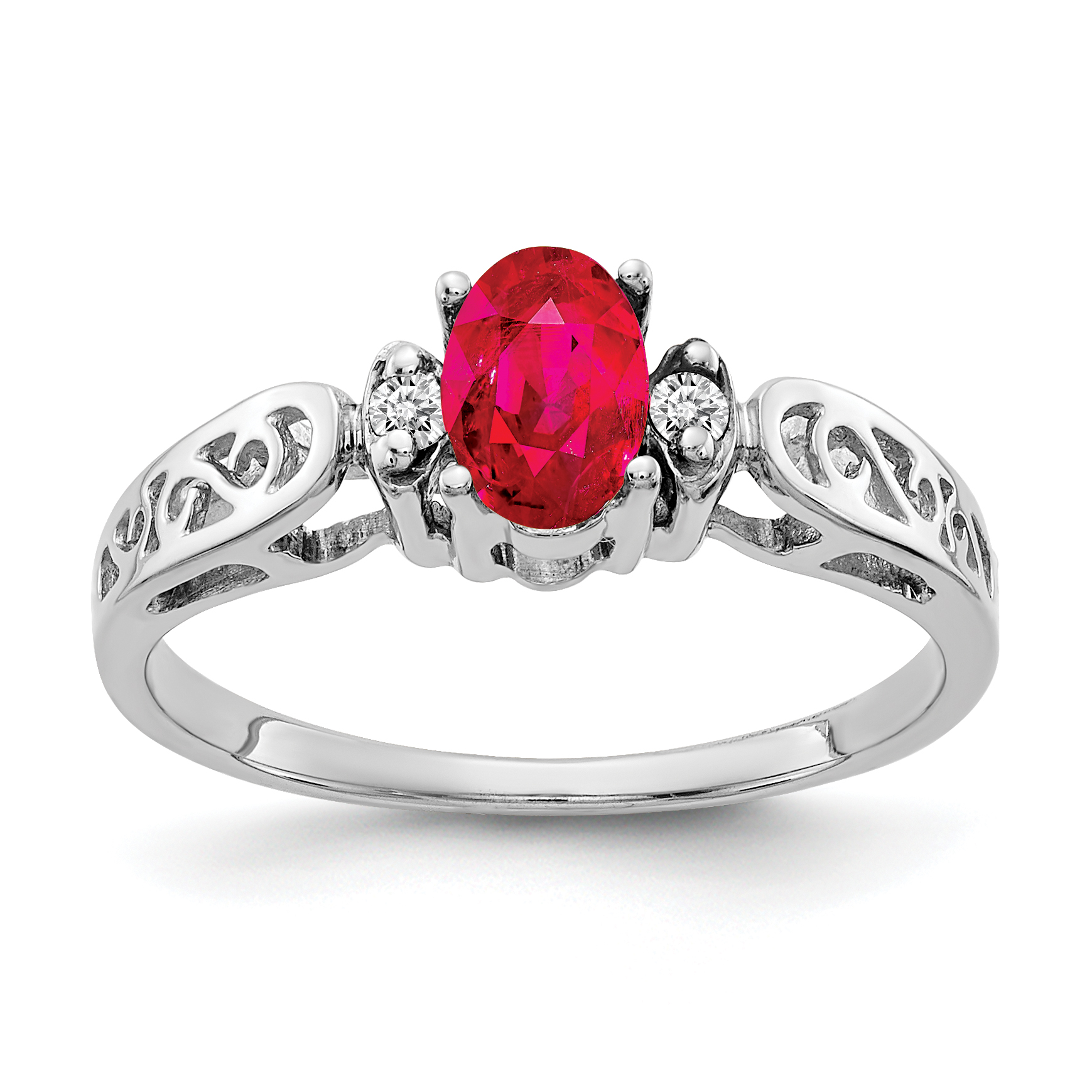 14k White Gold 6x4mm Oval Ruby AA Diamond ring (X9735R/AA)