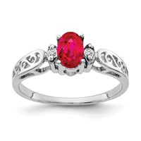14K White Gold 6x4mm Oval Ruby and AA Diamond Ring view 1