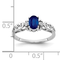 14K White Gold 6x 4mm Oval Blue Sapphire and VS Diamond Ring view 2