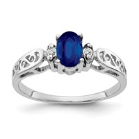 14K White Gold 6x 4mm Oval Blue Sapphire and VS Diamond Ring view 1