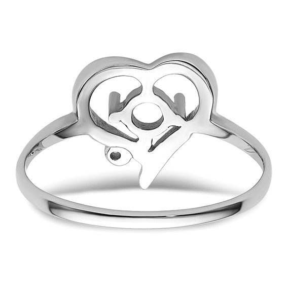 14k White Gold Holds 1-1.1mm Diamond and 4mm Round Gemstone Heart Ring Mounting