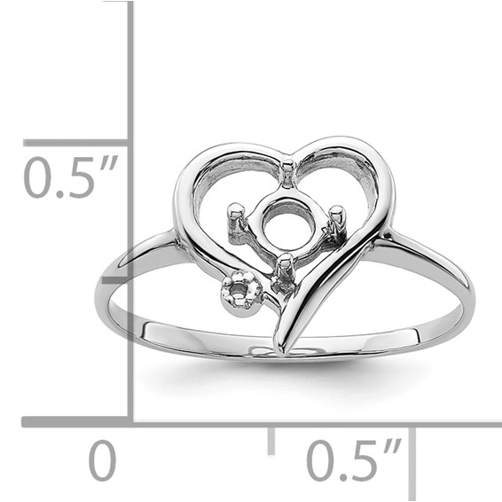 14k White Gold Holds 1-1.1mm Diamond and 4mm Round Gemstone Heart Ring Mounting