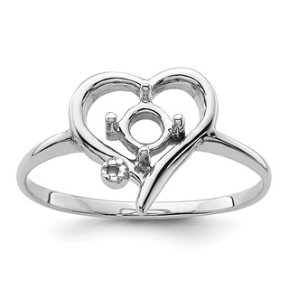 14k White Gold Holds 1-1.1mm Diamond and 4mm Round Gemstone Heart Ring Mounting