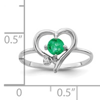 14K White Gold AA Diamond and 4mm Round Emerald Heart Ring view 2