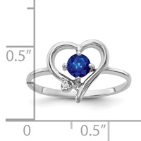 14K White Gold AA Diamond and 4mm Blue Sapphire Heart Ring view 2