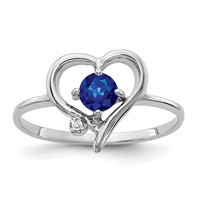 14K White Gold AA Diamond and 4mm Blue Sapphire Heart Ring view 1