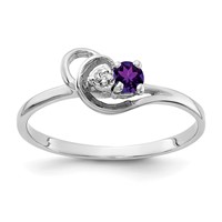 14K White Gold 3mm Amethyst and AA Diamond Accent Ring view 1