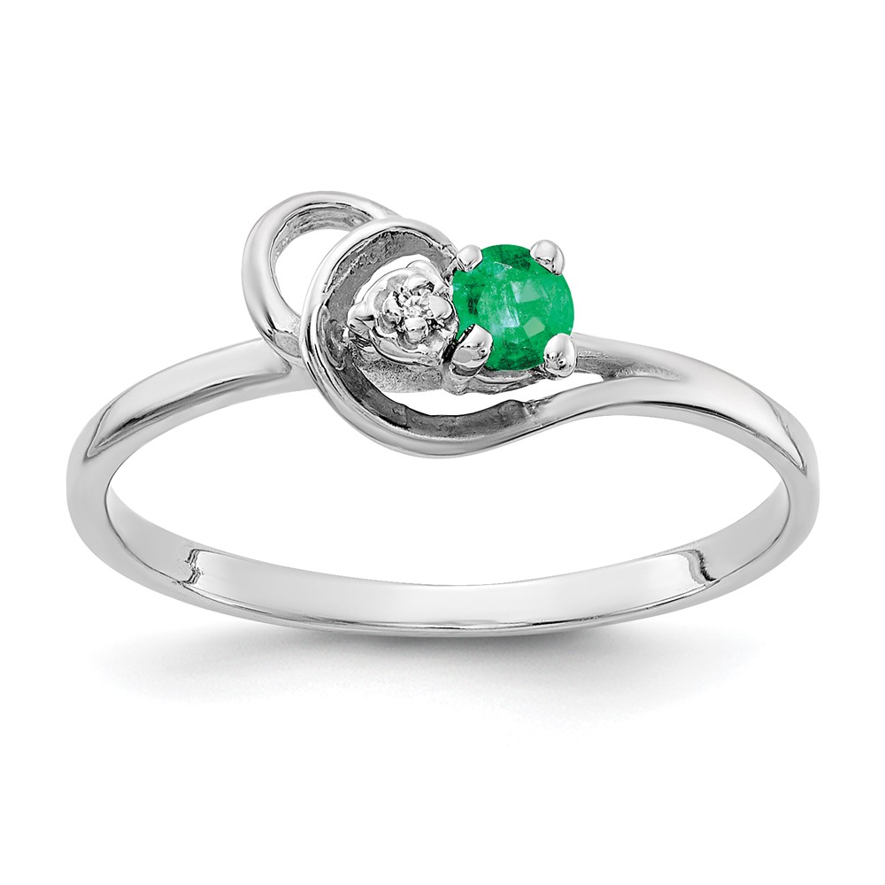 14K White Gold 3mm Emerald and AA Diamond Accent Ring