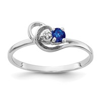 14K White Gold 3mm Blue Sapphire and AA Diamond Accent Ring view 1