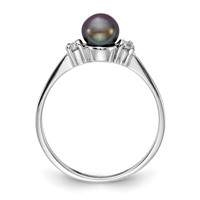 14K White Gold 5mm Black Freshwater Cultured Pearl and 0.07 Carat AA Diamond Ring view 2