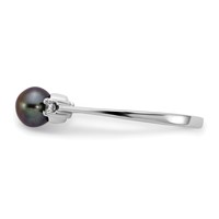 14K White Gold 5mm Black Freshwater Cultured Pearl and 0.07 Carat AA Diamond Ring view 3