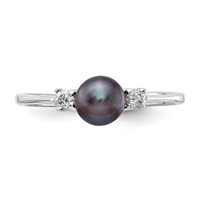 14K White Gold 5mm Black Freshwater Cultured Pearl and 0.07 Carat AA Diamond Ring view 4