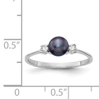 14K White Gold 5mm Black Freshwater Cultured Pearl and 0.07 Carat AA Diamond Ring view 5
