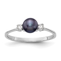 14K White Gold 5mm Black Freshwater Cultured Pearl and 0.07 Carat AA Diamond Ring view 1