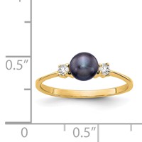 14K 5mm Yellow Gold Black Freshwater Cultured Pearl and 0.07 Carat Aaa Diamond Ring view 2