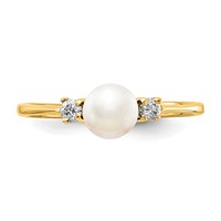 14K 5mm White Freshwater Cultured Pearl and 1 15 Carat AA Diamond Ring view 5