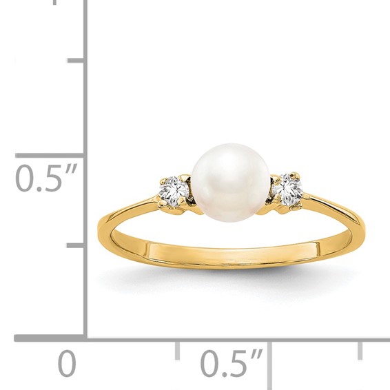 Gold Polished Freshwater Pearl and Diamond Rings