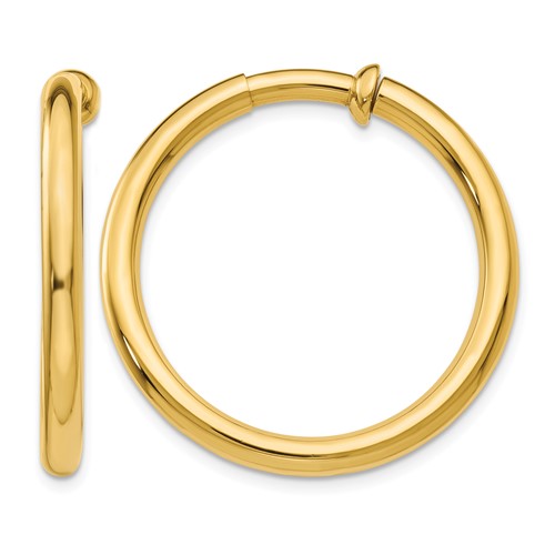14K Yellow Gold 3x 25mm Polished Tube Hoop Non-pierced Earrings