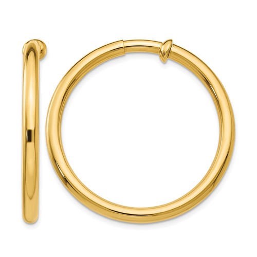 14K Yellow Gold 3x30mm Polished Tube Hoop Non-pierced Earrings