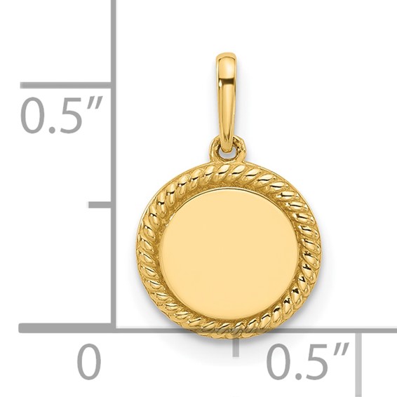 14K Polished with Rope Edge .009mm Thickness Engravable Round 9.9mm Disc Charm