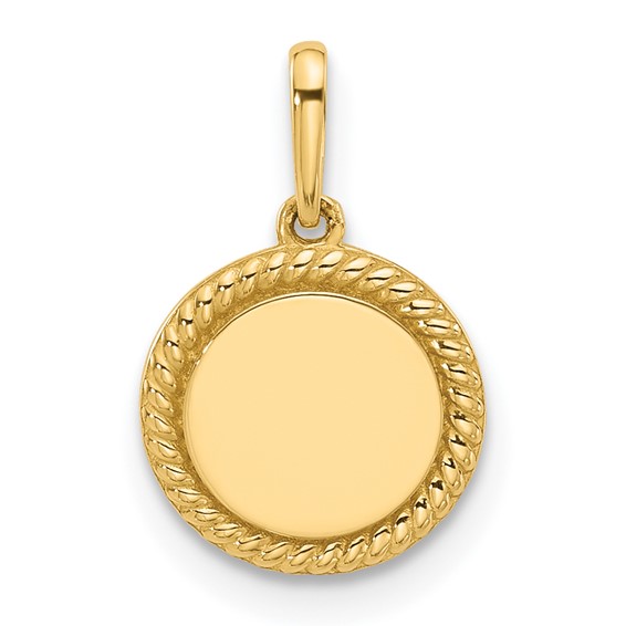 14K Polished with Rope Edge .009mm Thickness Engravable Round 9.9mm Disc Charm