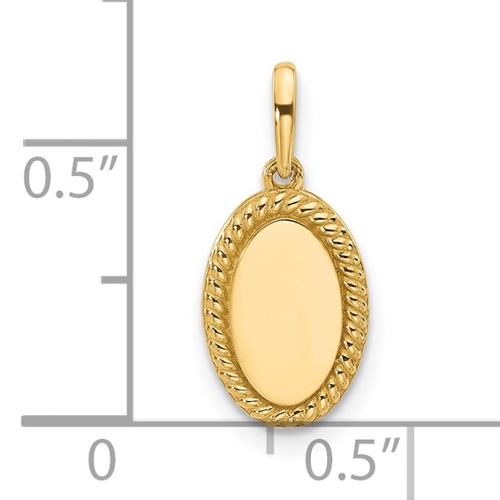 14K Plain with Rope Edge Engravable Oval 11.4x7.8mm Charm