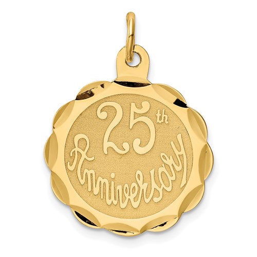 14K Yellow Gold 25th Anniversary 20mm Engravable Disc Charm