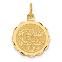 14K Yellow Gold a Date to Remember 15mm Engravable Disc Charm view 1