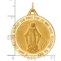14K Polished and Satin Solid Large Miraculous Medal Round Pendant view 3