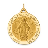 14K Polished and Satin Solid Large Miraculous Medal Round Pendant view 1