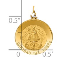 14K Yellow Gold Polished and Satin Solid Caridad Del Cobre Medal Round Pendant view 3