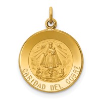 14K Yellow Gold Polished and Satin Solid Caridad Del Cobre Medal Round Pendant view 1