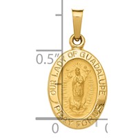 14K Yellow Gold Polished and Satin Hollow Our Lady of Guadalupe Medal Oval Charm view 3