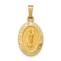 14K Yellow Gold Polished and Satin Hollow Our Lady of Guadalupe Medal Oval Charm view 1