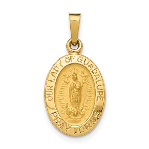 14K Yellow Gold Polished and Satin Hollow Our Lady of Guadalupe Medal Oval Charm