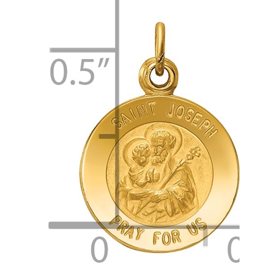 14k Polished and Satin Solid Saint Joseph Medal Round Charm