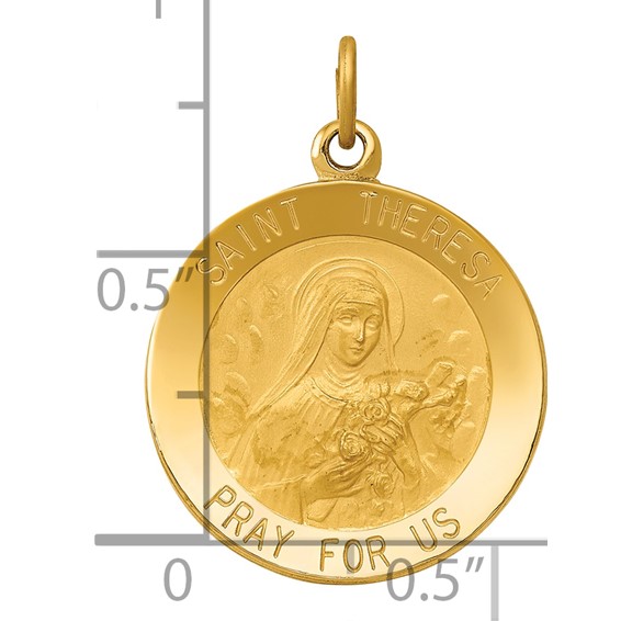 14k Polished and Satin Solid St Theresa Medal Round Pendant