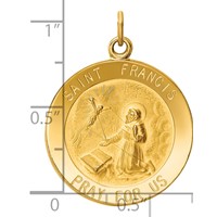 14K Yellow Gold Polished and Satin Solid St Francis Medal Round Pendant view 3