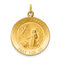 14K Yellow Gold Polished and Satin Solid St Francis Medal Round Pendant view 1