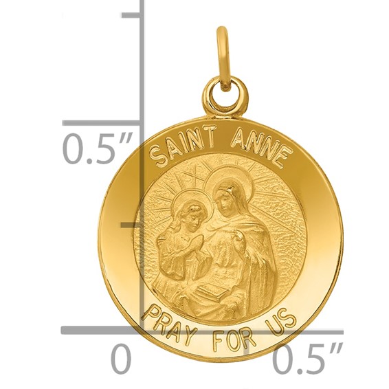 14k Polished and Satin Solid Saint Anne Medal Charm
