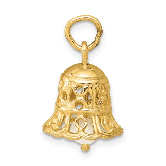 14k 3-D Wedding Bell with Freshwater Cultured Pearl Clapper Charm