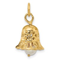 14K Yellow Gold 3-D Wedding Bell Charm with Freshwater Cultured Pearl Clapper view 3