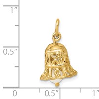 14K Yellow Gold 3-D Wedding Bell Charm with Freshwater Cultured Pearl Clapper view 4