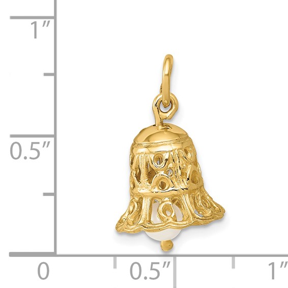 14k 3-D Wedding Bell with Freshwater Cultured Pearl Clapper Charm